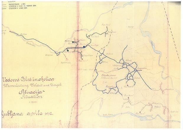 Nacrt vodovoda leto 1912 Infrastruktura Bled