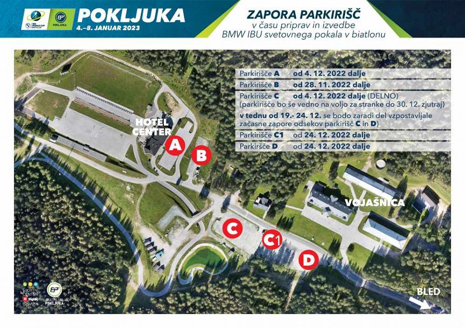 Biathlon Pokljuka 2023_skica zapore parkirišč_Rudno polje_